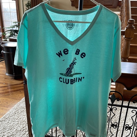 LIG ‘We Be Clubbin’ short sleeve v-neck crusher tee in Beach Blue Sz XXL - Picture 2 of 5
